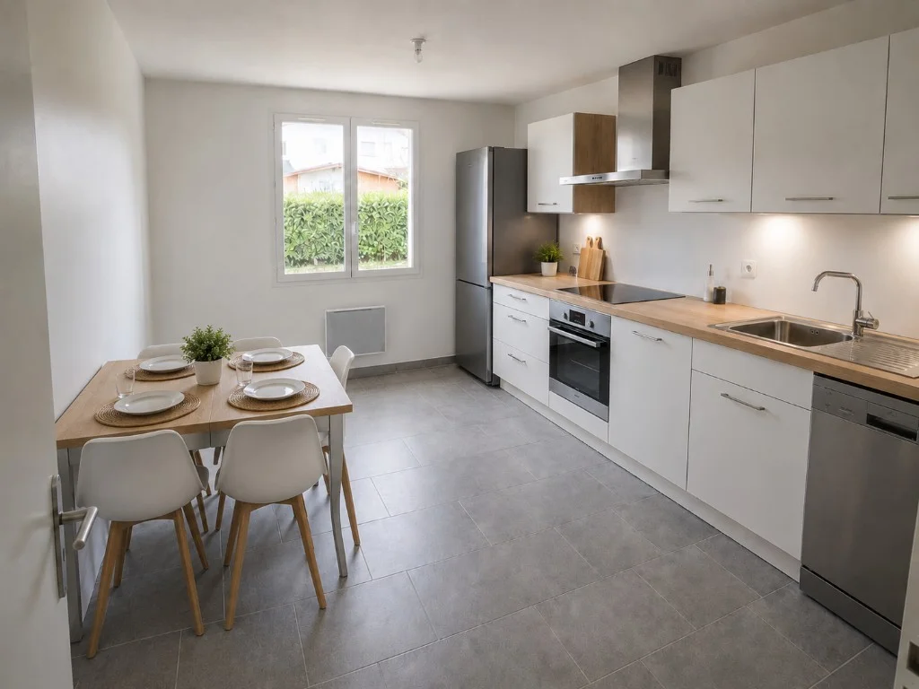 Cuisine moderne équipée après home staging virtuel